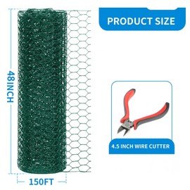 DOLEMODUO 48'' x 150' Green Chicken Wire Fencing, 1 inch Chicken Wire and 20 Gauge Poultry Netting, Garden Mesh Fence Roll for Floral Arrangements/Crafts/Farm/Livestock/Pet Protection