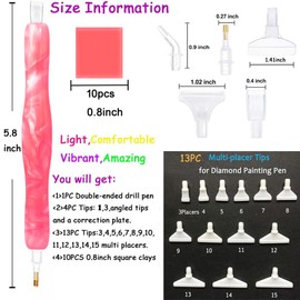 Diamond Painting Art Pen Tool,Diamond Painting Drill Pen Dot Pen Stylus Kit, Gem Rhinestone Picker Tool,5D Diamond Art Pen Placers Tips and 10Wax, Nail Art Embroidery Decoration Pink