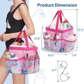 F-color Shower Caddy Portable - Mesh Shower Caddy Bag Basket Tote for College Dorm Room Essentials Bathroom Gym Camp Quick Dry Shower Bags for Women Men with S Hook, Pink Flamingo