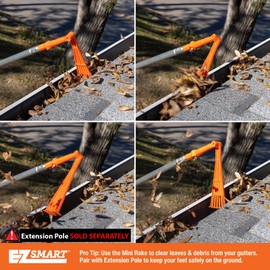 EZ Smart Mini Rake Head – Gutter Rake Tool for Removing Leaves & Debris from Roofs, Gutters & Hard-to-Reach Areas – Fits Standard Acme Thread & Recommended EZ Smart Pole (Not Included)