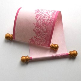 Small blank scroll in pink with gold accents - 3.5x8" paper with lace roses design (One scroll)