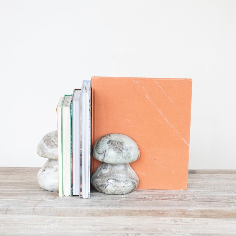 Creative Co-Op 2-Piece Marble Mushroom Shaped Bookends, Mint Chocolate Mélange