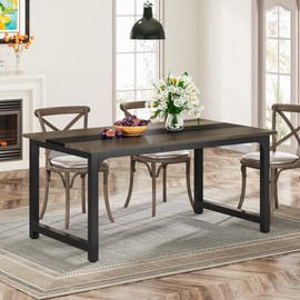 Tribesigns 63-Inch Rectangular Dining Table for 4-6, Industrial Large Kitchen Table with Sturdy Metal Base and Wood Tabletop, Modern Dinner Table for Dining Room, Kitchen, Living Room,Grey