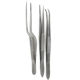 A2Z Fine Cooking Tweezers Set, Set of 3 Professional Stainless Steel Food Tongs, Kitchen Silver Long Chef Tongs for Cooking, Plating, Decorating and BBQ - Precision Serrated Tips (6")