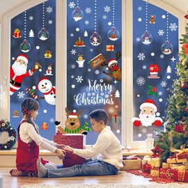 ZHAXIDELE Christmas Window Clings, 218 Pcs Stickers, 10 Sheets Reusable Xmas Decals with Santa Claus Reindeer Snowman, Double-Side Snowflake Clings for Winter Party Supplies,218pcs