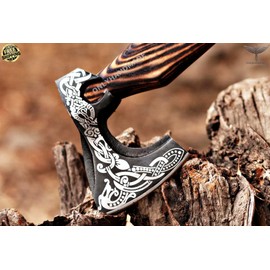 Custom Gift Forged Carbon Steel Viking Axe with Ash Wood Shaft, Viking Camping Axe & Hatchet OHM-0121, Beautiful Gift for Father, Brother or for Him (Medieval Axe)