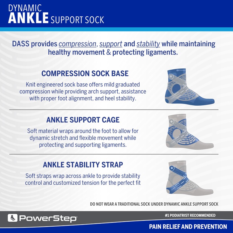 Powerstep Unisex's Dynamic Stability, Ankle Brace and Compression Sock, for
