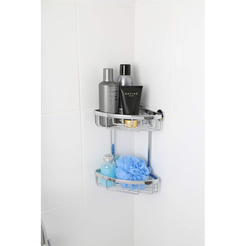 Croydex Slimline Aluminium Two Tier Corner Basket Shower Caddy, Lifetime