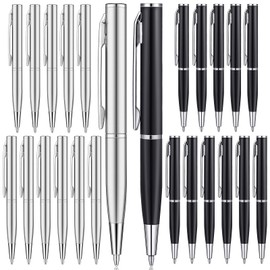 24 Pcs Mini Pens Small Pens Short Pens Mini Metal Ballpoint Pens Small Stainless Steel Point Pen with Copper Fittings for Pockets Notebook Notepads Office School (Black, Silver)