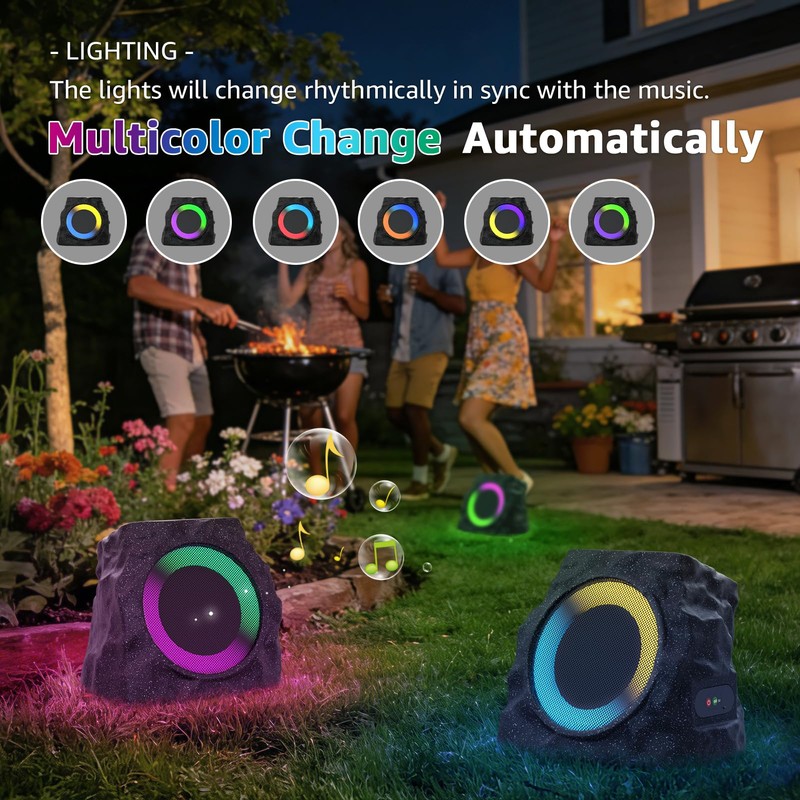 MIKK 2 Pack Solar Rock Speakers Outdoor Waterproof Patio with