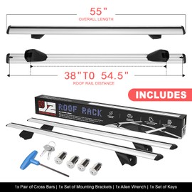 J2 Engineering J2-RR-135-WH Pair of 55" Aluminum Roof Rack Cross Bars Cargo Luggage Carrier for Raised Rails with Angled Edges, Universal, 38" - 54.5" Adjustable, Silver