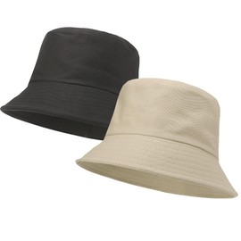 LPMOERA Unisex Athletic Bucket Hat Solid Colors Sun Hat with UV Protection for Outdoor Sports Packable Summer Hats 2 Black/Khaki
