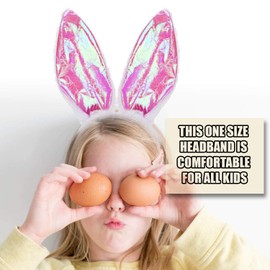 AKH® Shiny Easter Bunny Headband | Pink Rabbit Ears for Kids | One Size | Rabbit Ears on Headband | Fluffy White and Pink Rabbit Costume Accessory | UK