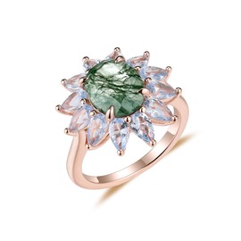 ITI KUOLOLIT Moss Agate Ring Natural Gemstone Genuine 925 Sterling Silver with Gold plating Women’s Oval Cut Moss Agate Engagement Ring Gifts for Her ﻿ (Rose, 5)