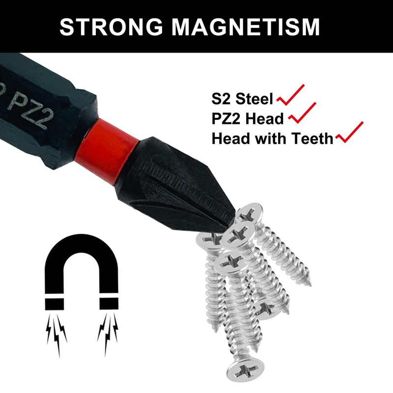 PH2 Magnetic Impact Driver Bits, Impact Duty Pozi-Drive Screwdrive S2