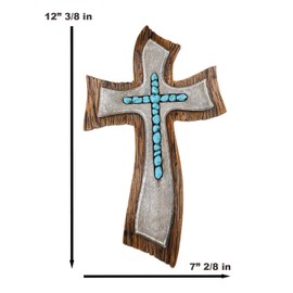 Ebros Gift 12" H Vintage Rustic Layered Crucifix Winding Road Faux Wooden Turquoise Rocks Wall Cross Decor Plaque Inspirational Art Hanging Sculpture Catholic Christian Accent
