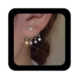 IRCOMULTI Sparkly Pearl Crystal Ear Jacket Earrings Pearl Front Back Earrings Gold Crystal Climber Earrings Cz Rhinestone Dangle Earrings Bling Wedding Earrings Jewelry for Women