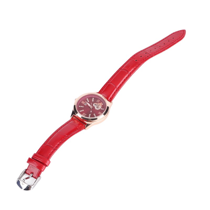 Women Watch Wine Red Mechanical Watch Luminous Waterproof Hollow Heart