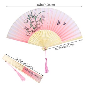 Bantoye 2 Pieces Handheld Fans Silk Folding with Frames for Dancing Cosplay Wedding Party Props Decoration, Purple Pink, Floral