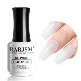 RARJSM Milky White Gel Nail Polish,Clear Jade White GelPolish 15ml,UV LED Soak Off Sheer Transparent Soft White Color Gel Nail Polish Summer French Manicure Varnish Curing Requires 1 Piece