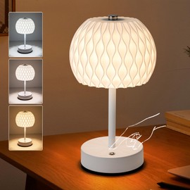 Battery Operated Small Table Lamp, 3 Color Temperatures, Rechargeable, Touch Control, Dimmable Desk Lamp, Cordless LED Night Light for Bedroom Patio Camping Restaurant Home, 9.5 in Height, White
