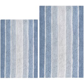 Bathroom Rugs Set 2 Piece Blue Alpine Stripe Reversible Cotton Bath Mats for Bathroom Floor |Quick Dry Bath Mat for Tub Spa Shower|Living Room Entry Way Door Mats |21x32 & 17x24 Inches