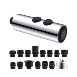 Metal Pull Down Kitchen Faucet Head Replacement with 15 Adapters, Pull Out Sink Spray Head, 2 Function Spray Nozzle Compatible with Moen, American Standard, Delta, Kohler Faucets, Chrome (Silver)
