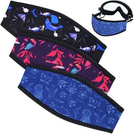 Skylety 3 Pieces Neoprene Mask Straps Cover Diving Mask Straps Neoprene Mask Dive Hair Protector Wrap for Dive and Snorkel Water Sports Masks with Printed of Marine Aquatic Plants and Fish, As