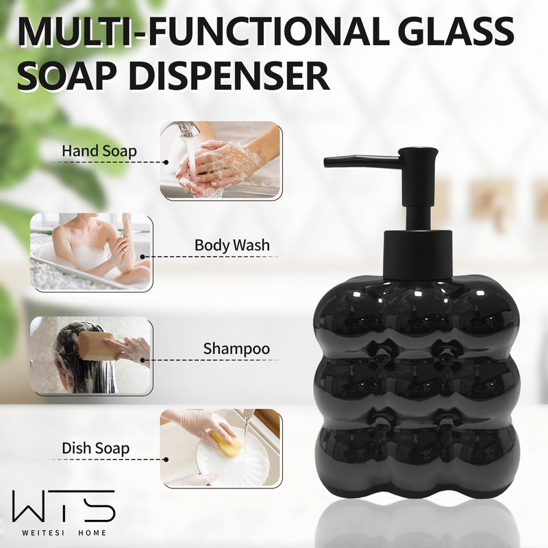 Glass Soap Dispenser with Rust Proof Pump, 12oz Refillable Hand