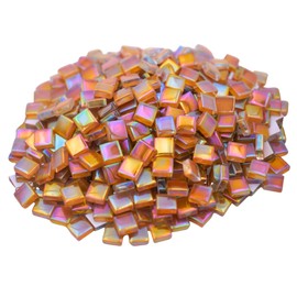 Yuvori 0.5kg Square Crystal Mosaic Tiles 1cm DIY for Bathroom, Living Room, Kitchen, Balcony (Iridescent Orange)