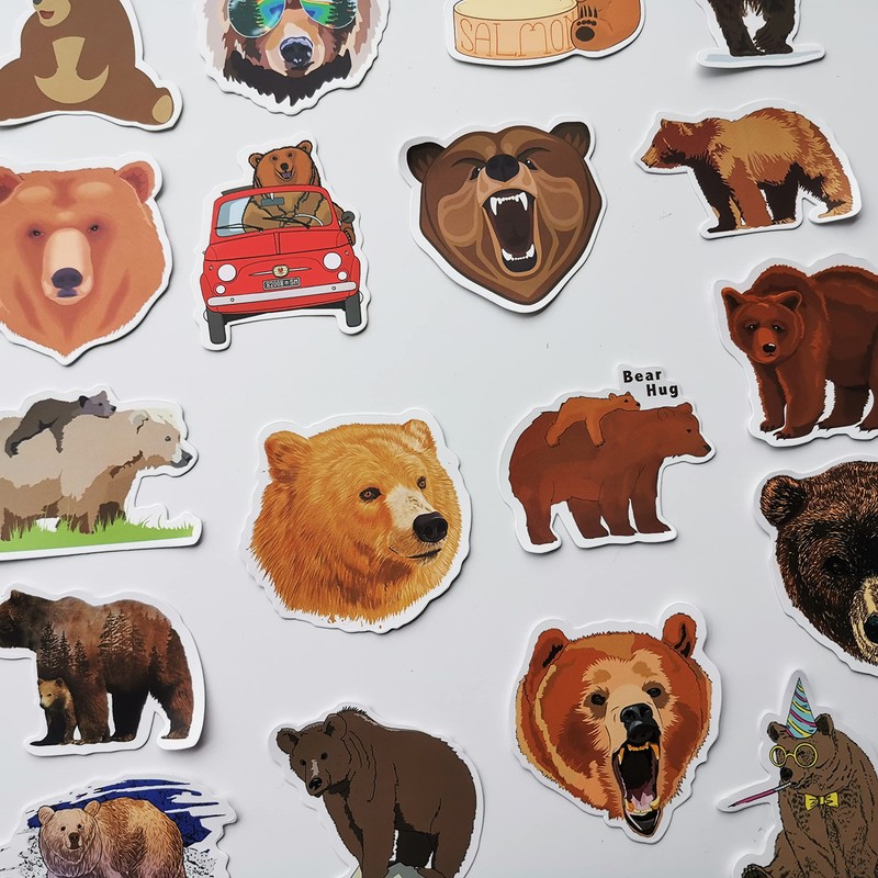 50Pcs Wild Brown Bear Stickers Cute Brown Bear Decal for