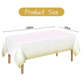 2Pcs White Gold Dot Plastic Disposable Tablecloths, 137 x 274cm Plastic Rectangle Table Covers for Party