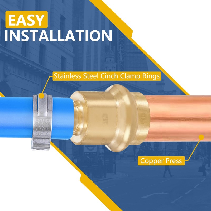 GUOFIS 1/2Inch PEX Copper Press Fittings,1/2" Press X 1/2" PEX