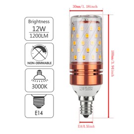 CTKcom 12W E14 LED Bulb Candelabra LED Light Bulb(4 Pack)- E14 Base T10 LED Corn Bulb,100 Watt Light Bulb Equivalent,Warm White 3000K LED Chandelier Bulb,AC85-265V 1200LM LED Lights Bright White(Gold)
