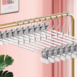 HWAJAN 14Inch Clothes Pants Hangers with Wide Clips 20 Pack,Non-Slip Adjustable Skirt Hanger for Women,Space-Saving Heavy Duty Men Hangers for Pants,Trousers,Jeans,Shorts,White