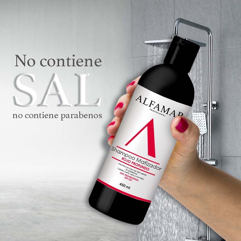 Shampoo Matizador Rojo Profundo Alfamar Para Intensificar Tonos Rojos, Cobrizos,