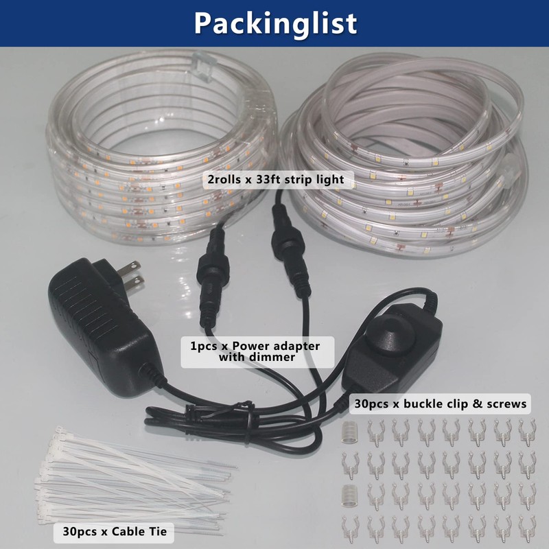 RYGDENG 1200LEDs Rope Lights 66FT Waterproof Dimmable for Patio