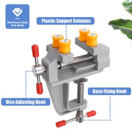 Mesee Small Table Bench Vice Adjustable Mini Workbench Clamps Jewelry Carving Vise Universal Drill Press Clamping DIY Craft Sculpture Clip-On Tool for Walnut Nuclear Engraving Watch Repairing - Grey