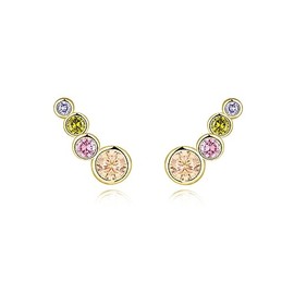 Women's 925 Silver Earrings with 4 Coloured Zircons. Stud Earrings Made of 925 Silver for Women or 18 K Gold, Ideal as a Gift for Mother's Day, Earrings Girls. Jewellery Women, Gold - silver, No