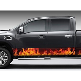Fire Flames Orange Rocker Panel Graphic Decal Wrap Kit for Truck SUV (8 inch x 22 Foot)