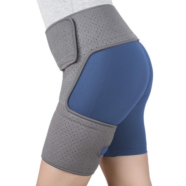 REAQER Hip Thigh Support Brace Breathable Groin Compression Wrap for Sciatica Pain Relief Hamstring support Rehab Fits Both Legs Men & Women