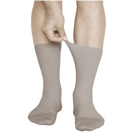 vitsocks Men's Non Elastic Top Soft All-Cotton Socks (3 PAIRS) Loose Fit, No Pressure, beige, 8.5-9.5