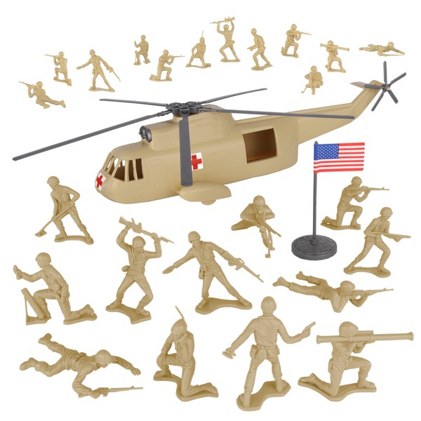 TimMee Plastic Army Men Helicopter Playset - Tan 26pc Made