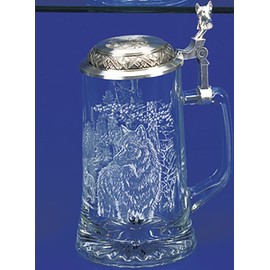 James Meger Glass Timber Wolf Stein German Beer Glass Stein