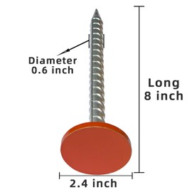 POSEOFFR 8 inch Survey Stakes, Heavy Duty Galvanized Rebar, 2.4 inch Orange Head, 8 Pack