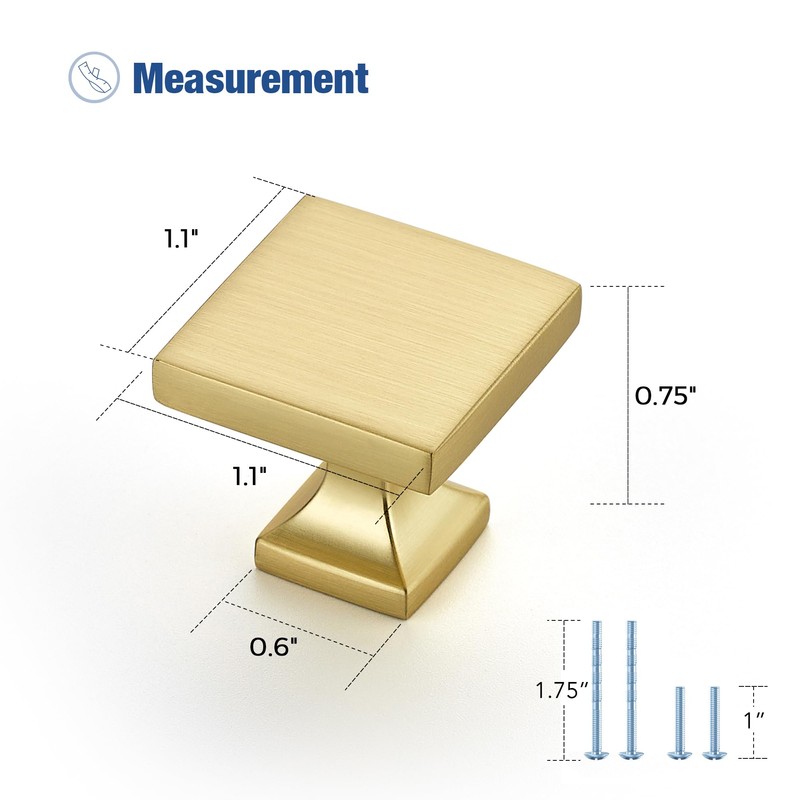 Cabinet Knobs Brushed Gold Square Knobs for Cabinets and Drawers