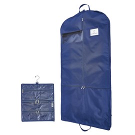 Waterproof Hanging Garment Bag with Accessory Pouch - 52 inch Deluxe Clothes Bag with Gusset, 4 Pockets & Side Zip for Dance Costumes, Sports, Skating, Theatre, Beauty Pageants & More (Midnight+)