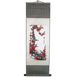 lachineuse Kakemono Plum Blossoms - Tapestry - Japanese Hanging Decoration - 100 x 30 cm - Symbol of Hope - Japanese Picture Print - Color Grey - Gift Idea Japan Asia