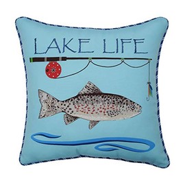 Pillow Perfect Outdoor | Indoor Lake Life Fishing Throw Pillow, 18 X 18 X 5, Blue