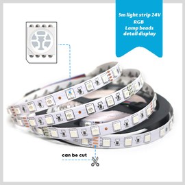 Arote 24 V LED Strip Kit 300 LEDs 5 m 5050SMD 60 LEDs/M RGB Strip Light Strip Light Strip Light Strip Indoor Decoration IP20 Not Waterproof with Power Supply & Controller